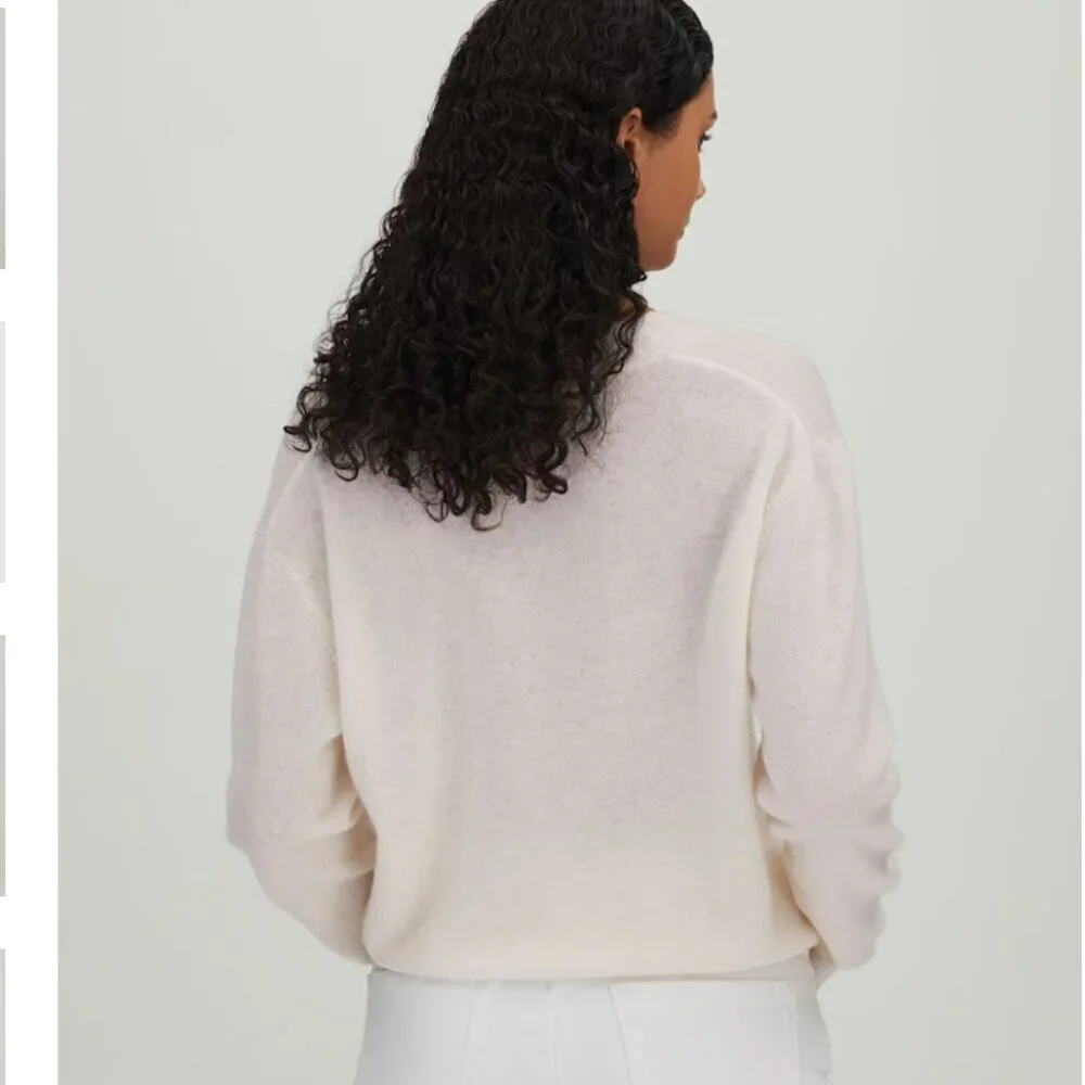 CRUSH Collection Acai Cashmere V Neck Button Down Relaxed Cardigan White Cream S - Picture 4 of 11